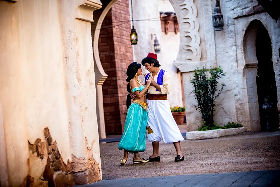 Aladin e Jasmine no Pavilhão do Marrocos no Epcot