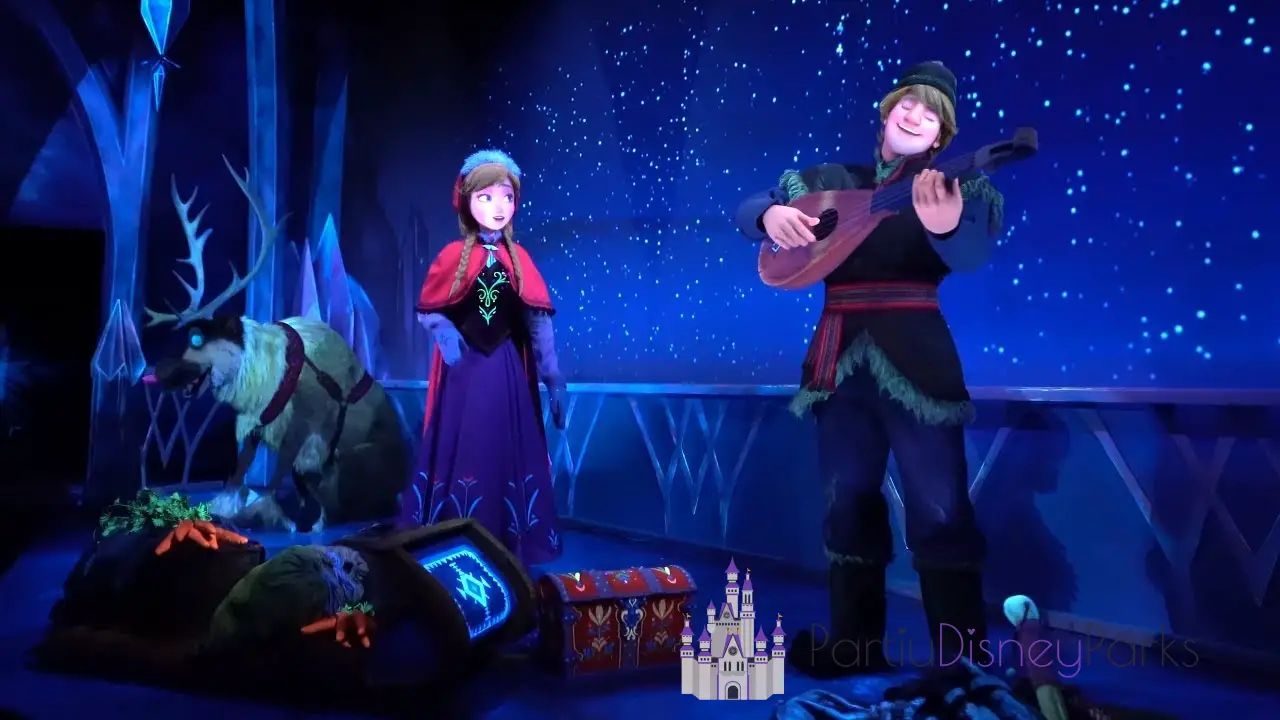 Ana and Kristof at the Frozen Ever After Ppcot attraction