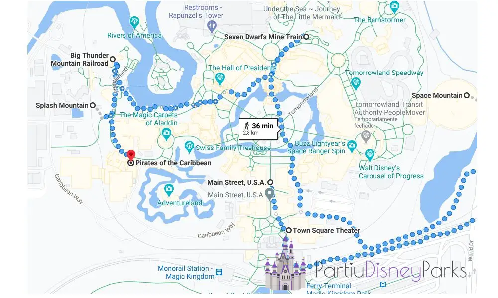 Mapa de Magic Kingdom con planificación - Mapa de parques de Orlando