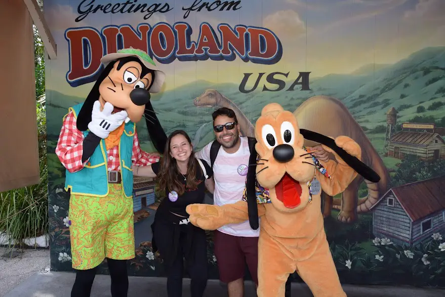 Carlos and Nath with Goofy and Pluto at Animal Kingdom