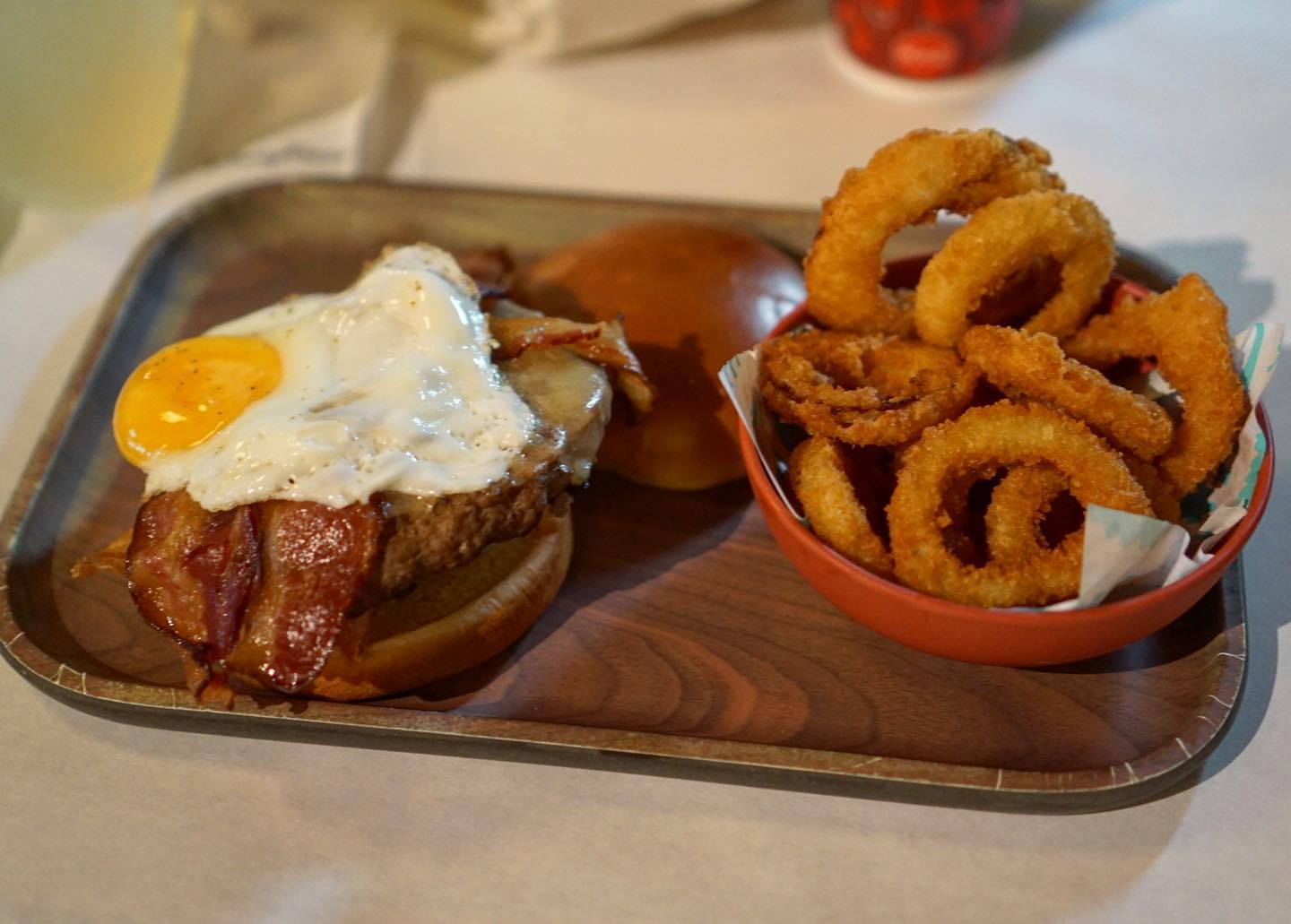 The Sunny-Side Up Burger and Onion Rings