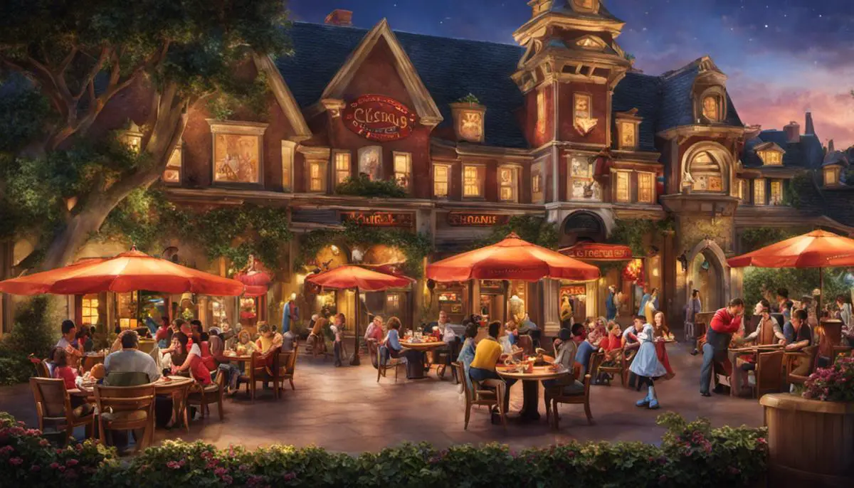 Imagen que muestra una variedad de deliciosas opciones para cenar en los parques de Disney, que muestra la combinación perfecta de delicias culinarias y una atmósfera mágica.