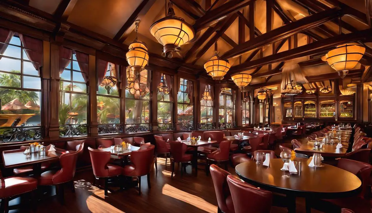 Bild mehrerer Restaurants und Kioske bei Disney California, die eine lebhafte und einladende Atmosphäre schaffen, um etwas Leckeres zu essen.