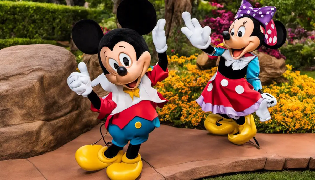 Imagen de una variedad de deliciosos platos que se ofrecen en los parques de Disney, incluidos postres con temática de orejas de Mickey y manzanas de caramelo decoradas como personajes de Disney.
