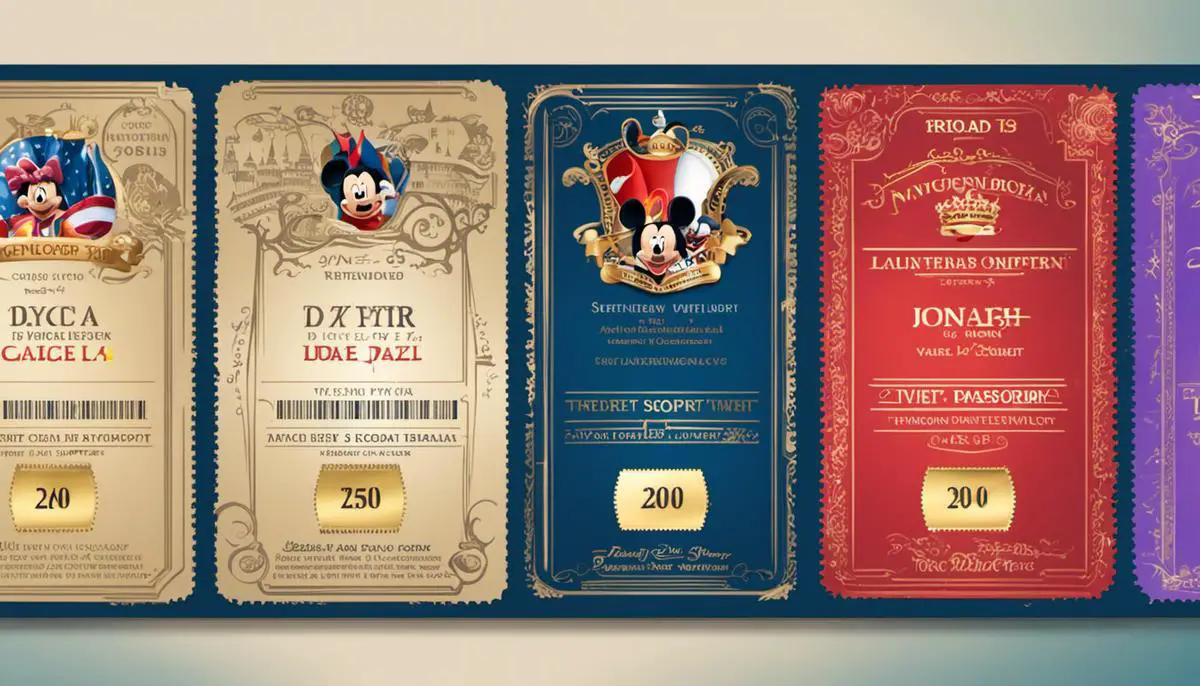 Imagen de los precios de las entradas de Disney que muestran la variación según la fecha y el tipo de pasaporte elegido.